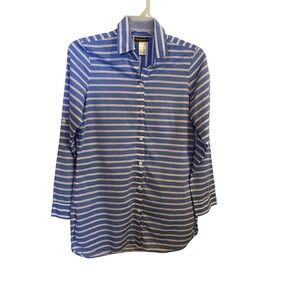 Tommy Bahama Womens Blue White Striped Sheer Cotton Button Down Shirt Dress M
